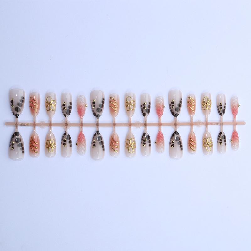 30 pieces of hot-selling leopard print French almond gilt wearing nail 3d three-dimensional exquisite flower handmade nail art