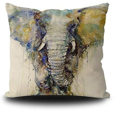 Cushion Cover African Watercolor Elephant Pattern Decorative Pillowcase Square Linen Pillowcase Bed Sofa 45X45 Pillow Case
