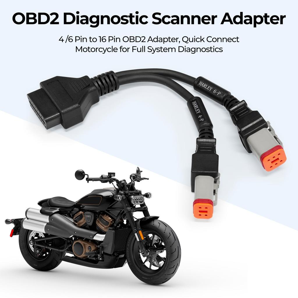 and female to OBD2 female cable for compatible with for use with code readers and diagnostic 4-pin 6-pin 16-pin Harley, Harley-Davidson motorcycles,