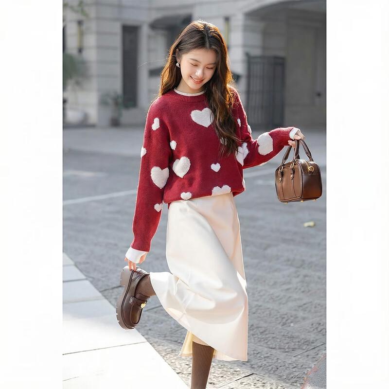 ITISF4 New Year Love Heart Loose Knit Sweater