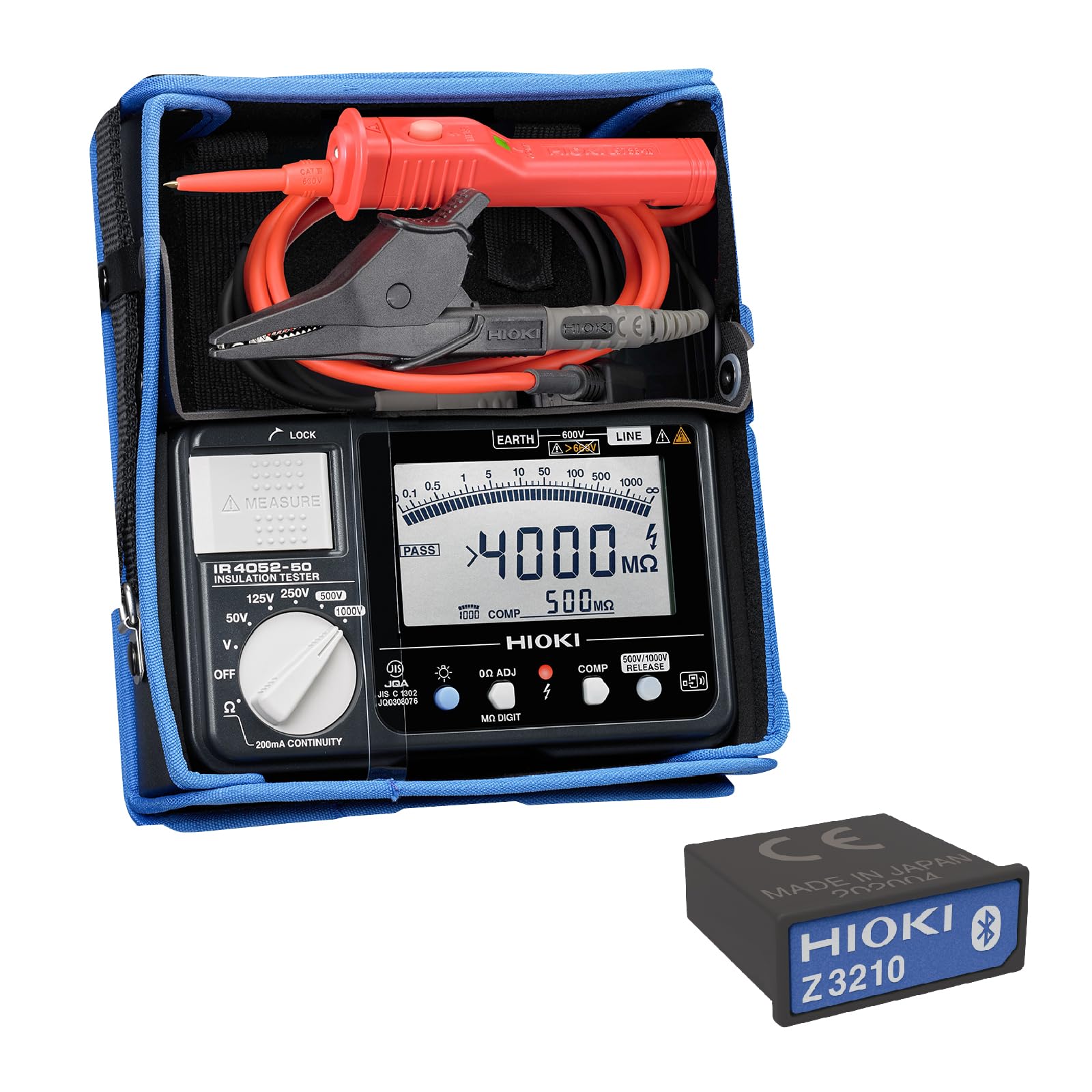 

HIOKI Wireless Insulation Resistance Meter Megger Bluetooth Made in JIS 5 1000V IR4052-91 Set, Tester, Communication, Japan, Certified, Digital, чорний