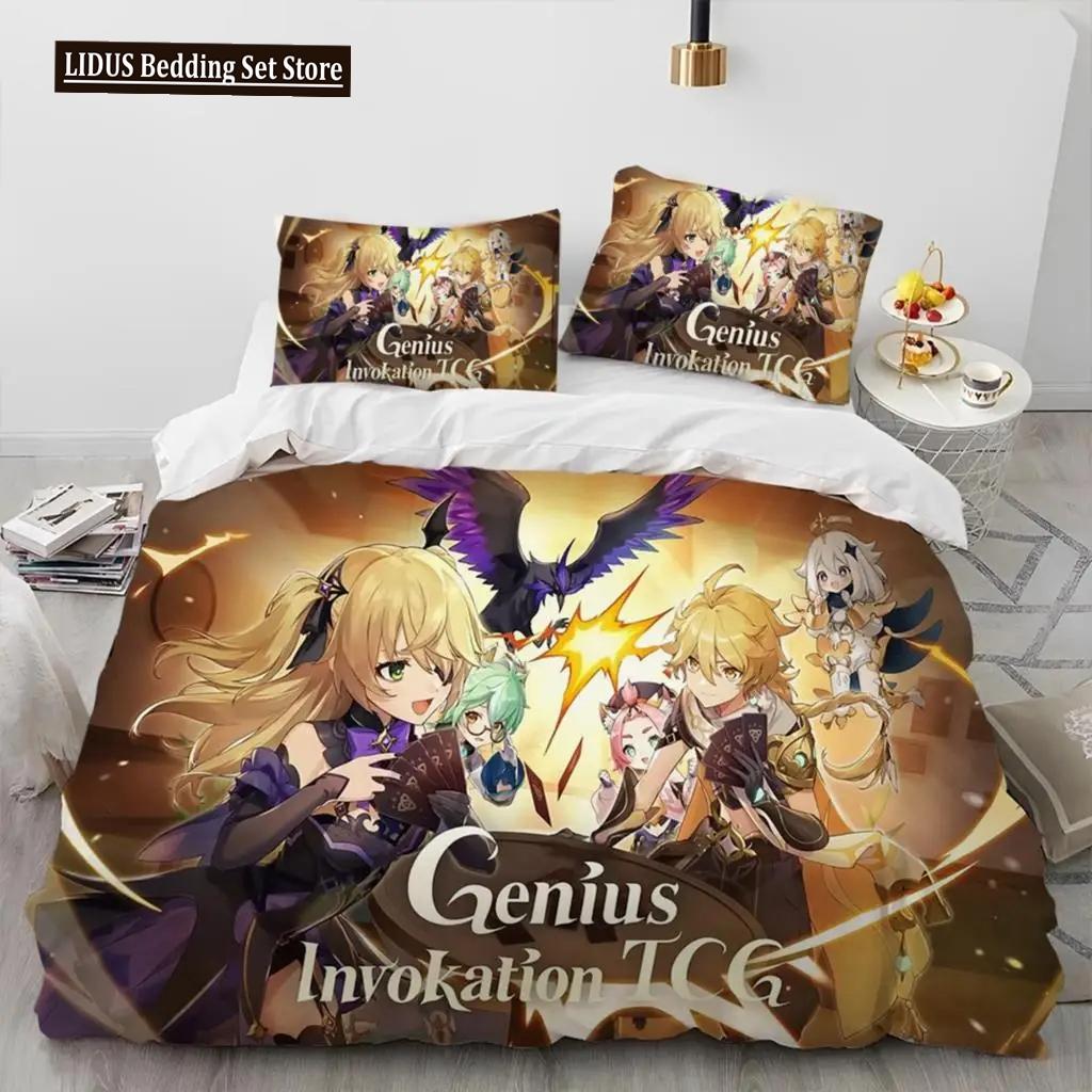 Set de lenjerie de pat Anime Genshin Impact Game Băieți Fete Twin Queen Size Husă de pilota Față de Pernă Pat Copii Adulti Textile de casaextile
