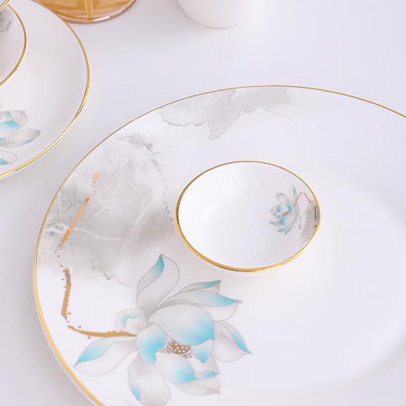 Nordic Ceramic Gold-Rimmed Lotus 4-Piece Teacup Set
