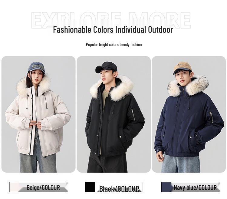 Unisex High-End Winter Trench Coat with Fur Collar, Casual Trendy Thickened Down Jacket