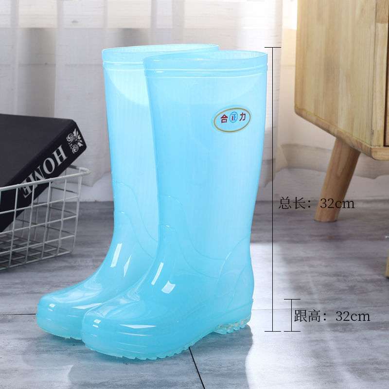 Fashion rain shoes women's tall tube without mesh rain boots non-slip waterproof shoes with cotton medium tube quick-drying water boots rubber