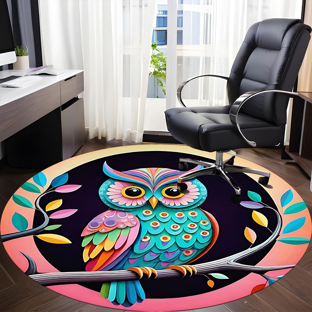 1pc Owl Artwork Office Round Rug, Non-slip, Soft and Durable Office Rug for Interior Decoration, Perfect for Office, Beautiful Decoration yy260323090