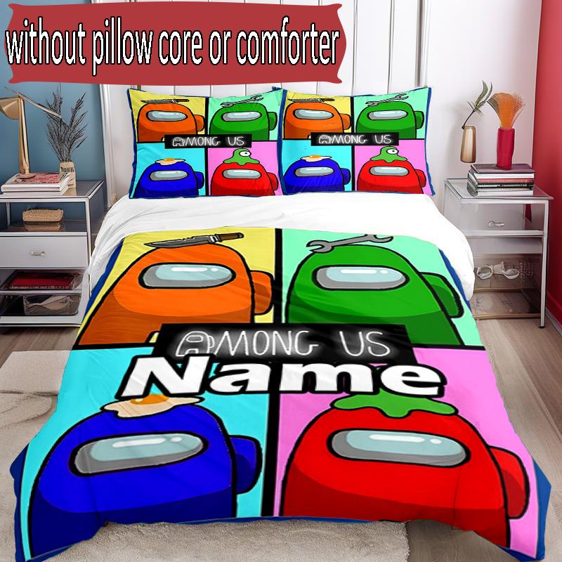 3pcs Duvet Cover Set (1*Duvet Cover + 2*Pillowcase, Without Core), Custom Name Among Us Pattern Bedding Set, Home Bedroom Decor Gift