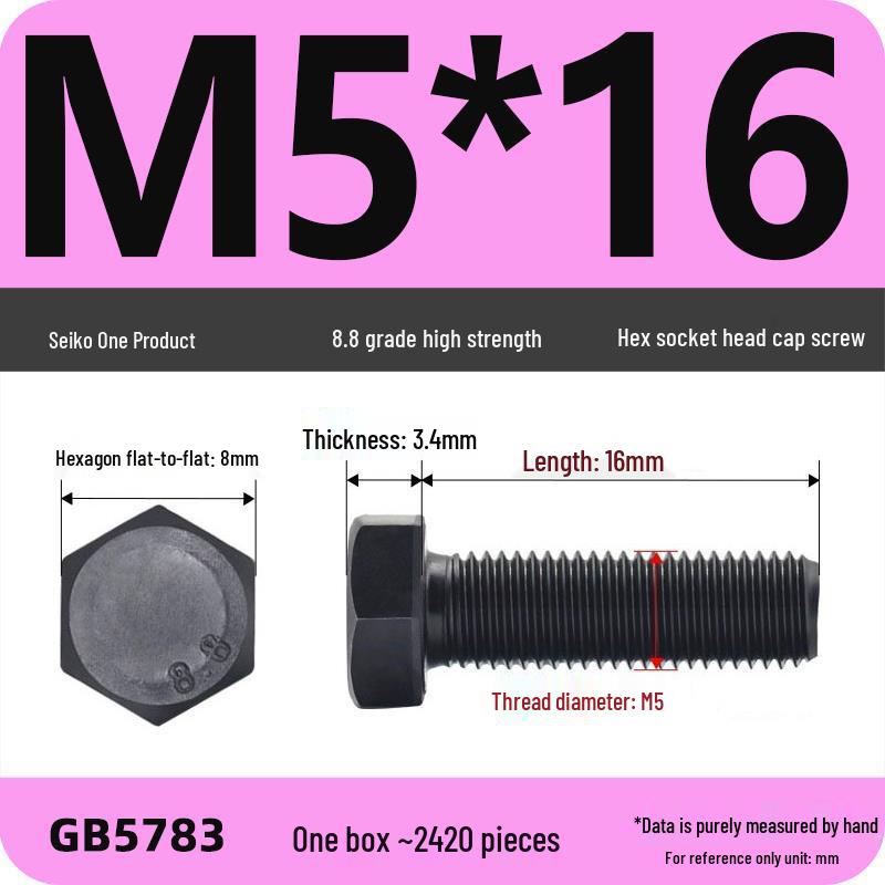 Black High-Strength Grade 8.8 Hex Bolt Screw Set (M4-M12)