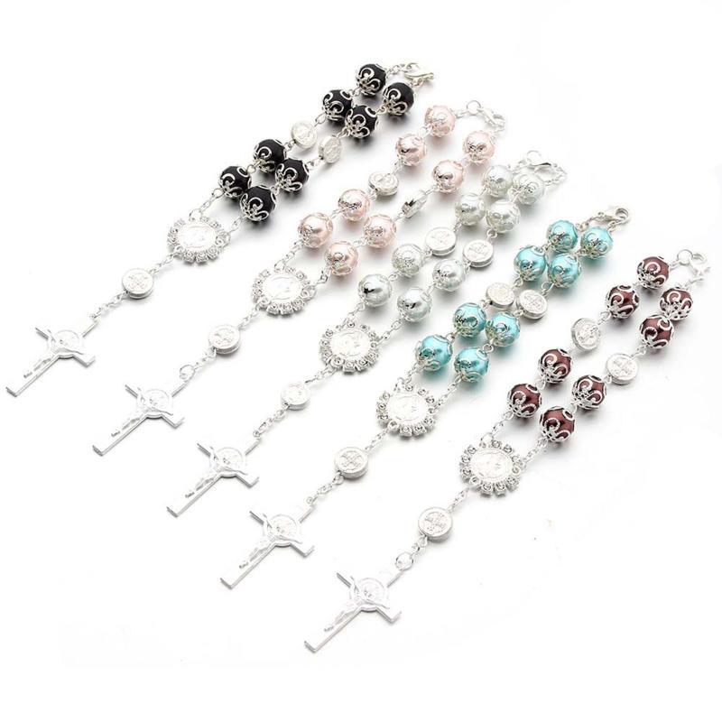Catholic Finger Chain Small Rosary Finger Baptism Rosaries Faux Pearls Bracelet Suitable for Baptism Favors Christening