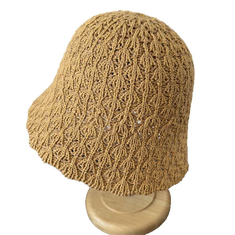 Hollow Thin Breathable Dome Basin Hat Crocheted Bucket Hat Women's Spring and Summer Fresh Age-reducing Bucket Hat with Split Ends