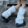 White Thicken Faux Fur Leg Warmers Boot Covers Y2K Goth Solid Leg Socks Punk Jk Knee-length Hiphop Hotgirl Fashion Warm Sock
