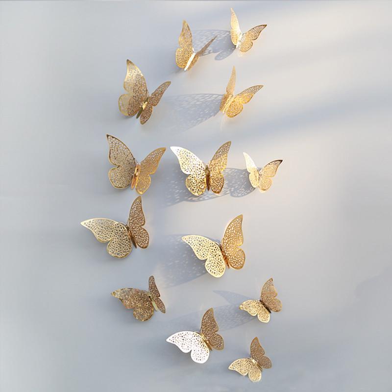 12 Pcs 3D Hollow Butterfly Wall Stickers DIY Home Decoration Room Party Wedding Jewelry
