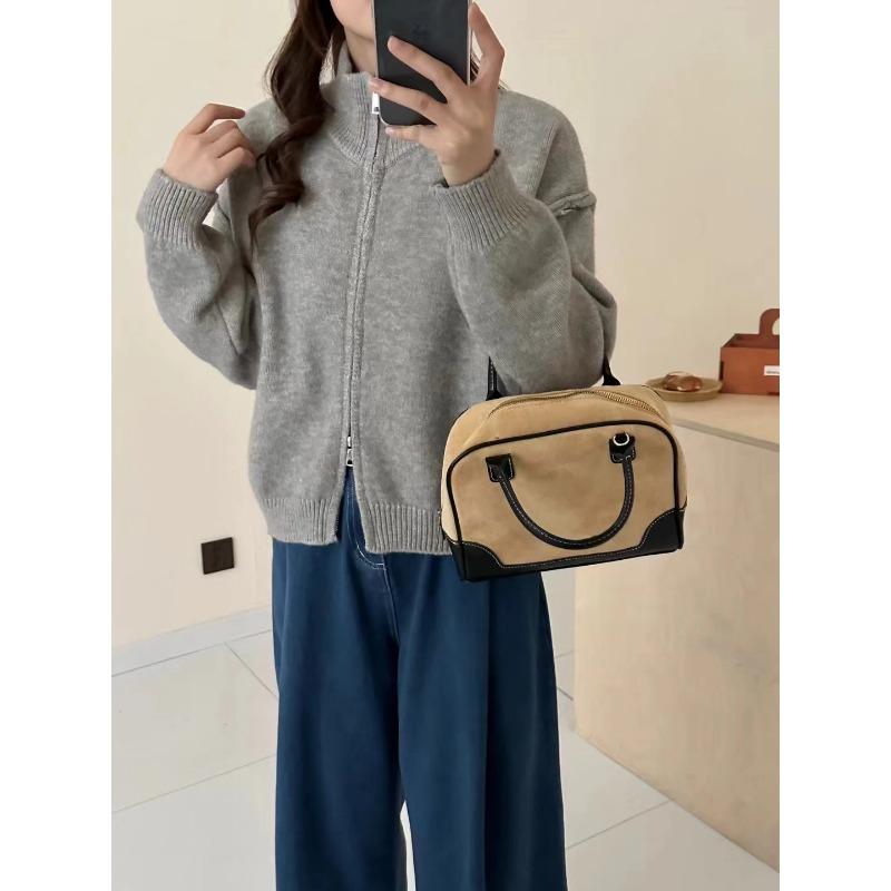 Autumn and winter new simple style loose and thin sweater jacket women lazy double zipper stand-up collar knitted cardigan women