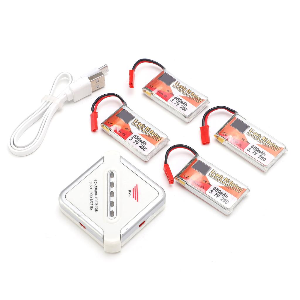 4pcs 3.7V 650mAh Rechargeable Lipo Battery Pack with JST Plug and 4?in?1 Charger for RC Cars