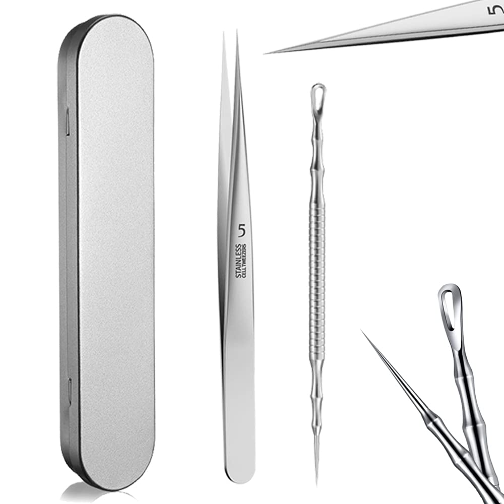 Dorake Blackhead Precision Tweezers with Tips for Blackhead Blackhead and Acne for Precision Includes Storage Set of 2 Tweezers, Ultra-Fine Removal,