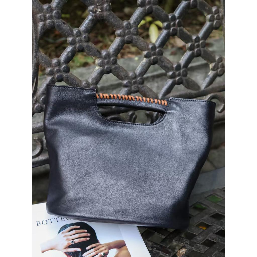 Top layer tree paste vegetable tanned cowhide women's portable shoulder messenger bag handmade retro literary leather women's bag