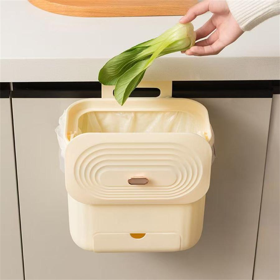 Wall Mounted Trash Can Household Galley Waste Bin Hanging Bathroom Trash Can With Lid Food Garbage Bin Kitchen Accessories