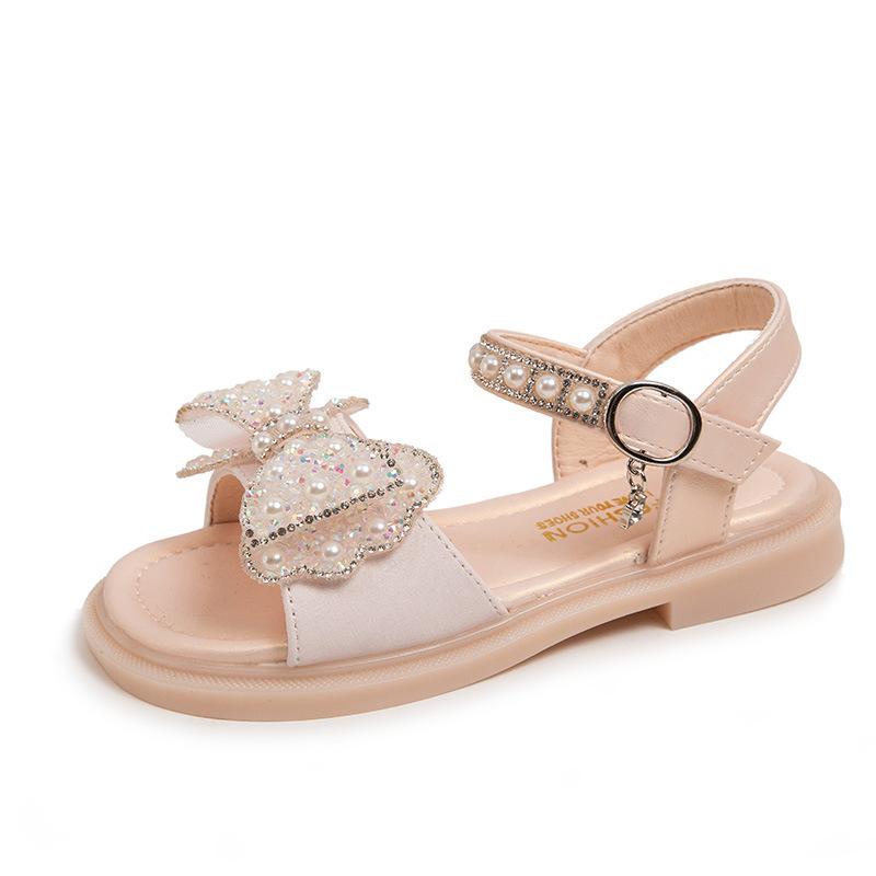 

Kids Girls Sparkle Bow Pearl Decorated Flat Sandals 26 рожевий