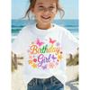 European Size Girls Round Neck Short Sleeved T Shirt with Birthday Themed English Print