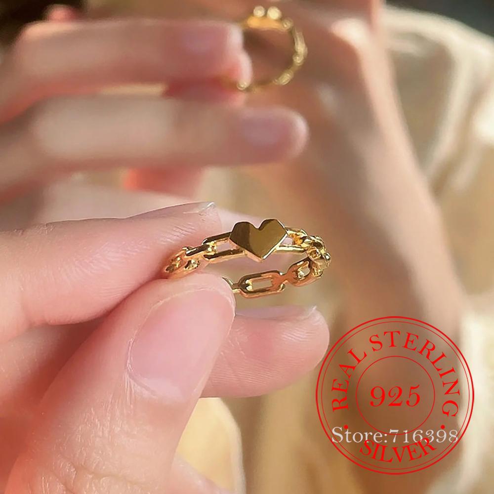 

925 Sterling Silver Jewelry Exquisite Chain of Love Heart Finger Rings for Women Wedding Party Jewelry For Girls Friend Gift resizable