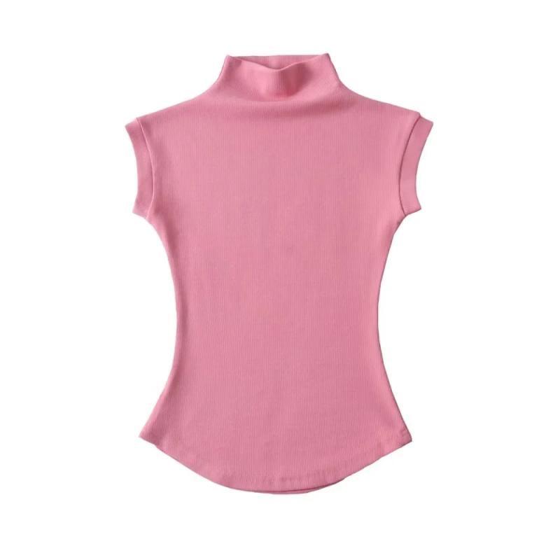 

Silm Sleeveless Elastic Minimalist Pure Color High Waist Bottoming Shirt Rose Red S