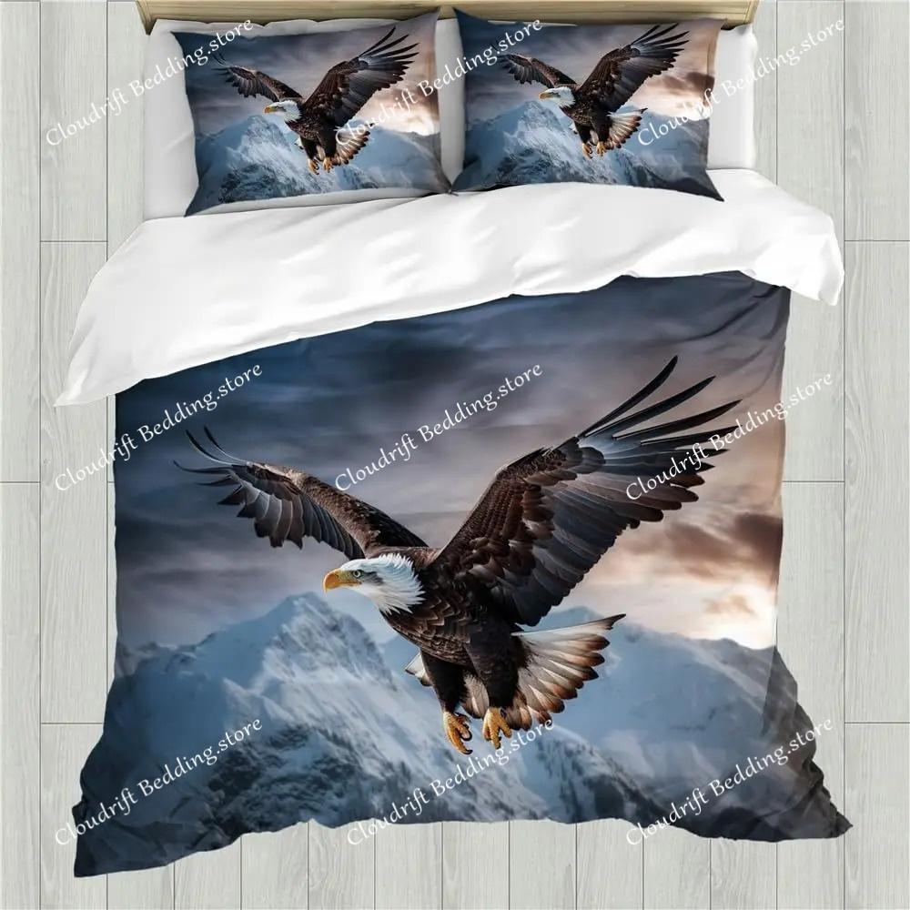 3D Eagle Duvet Cover, Dirt Bike Bedding Set For Kids Teens Adult Room Decor, Motocross Animals Black Printed Comforter Covers