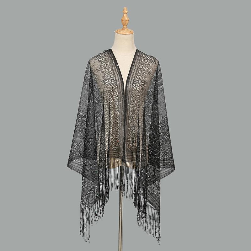 Women Summer Sequin Tassels Shawls Scarf Ladies Long Wraps Thin Hollow Travel Sunscreen Cape Femme Elegant Tippet Stoles