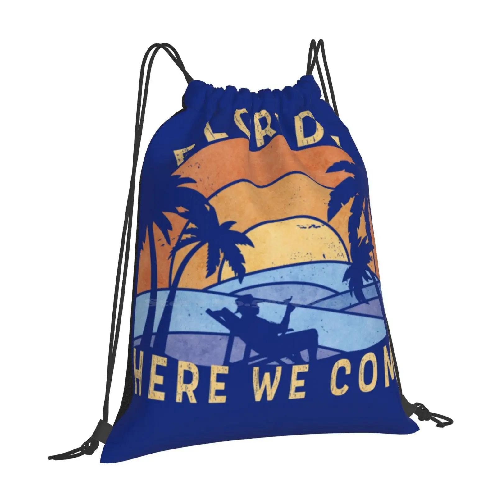 Florida Here We Come Palm Trees Sunset Tropical Vacation Holiday Retirement Travel School Bag Big Capacity Backpack Laptop OneSize