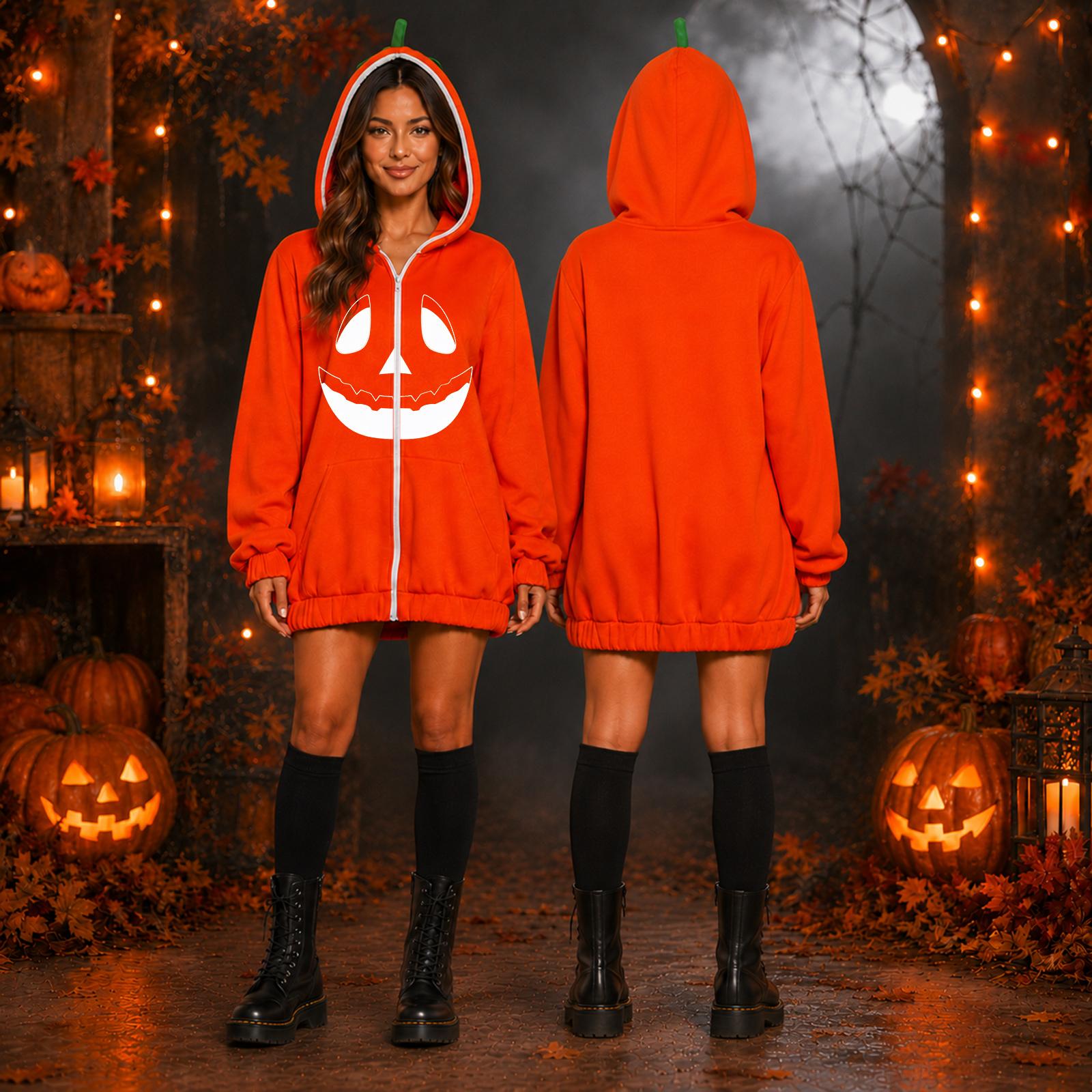 Women s Halloween Pumpkin Face Print Long Sleeve Crewneck Sweatshirt L
