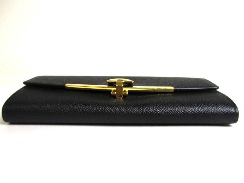Authentic Salvatore Ferragamo Gancini Black Leather Gold H/W Flap Long Wallet #a429  Refurbished