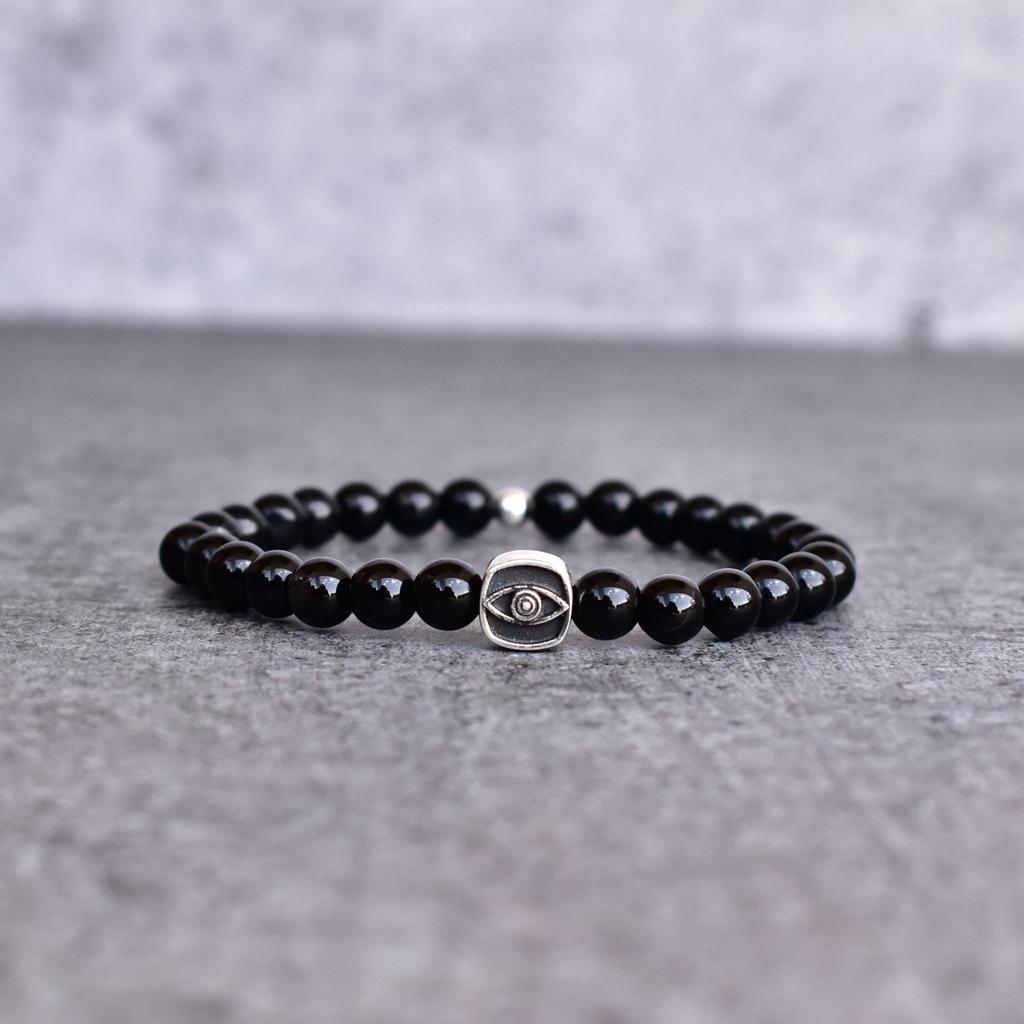 Natural Black Onyx Bead Bracelets Stacking Beaded Bracelets Evil Eye Protection Charm Beaded Bracelet for Men Unisex Friendship Bracelet