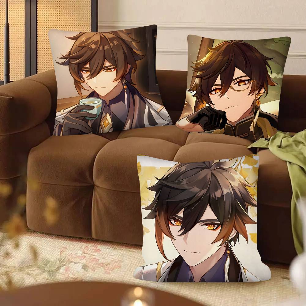 1Pc Game Anime Genshin Impact Zhongli Pillow Case Fashion Square Pillowcase Bedroom Sofa Room Ins Decoration Leisure