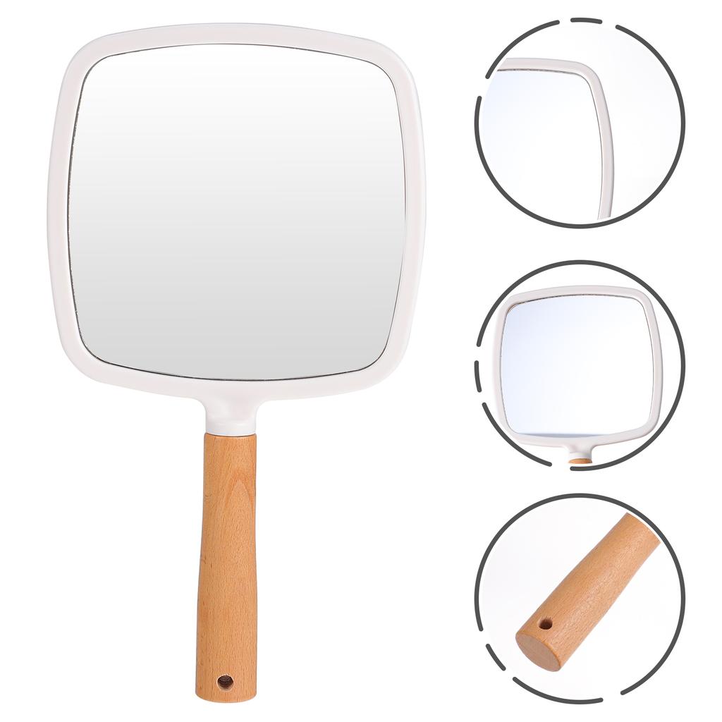 Handheld Makeup Mirror Vintage Mirror Portable Wood Makeup Mirror Square Hand Held Mirror for Men&
