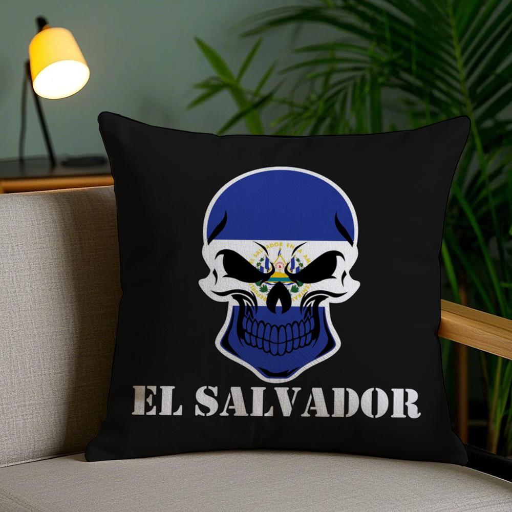El Salvador Flag Cushion Cover Plush Fabric Soft Double-Sided Printed Invisible Zipper Sofa Pillow Case Home Decor