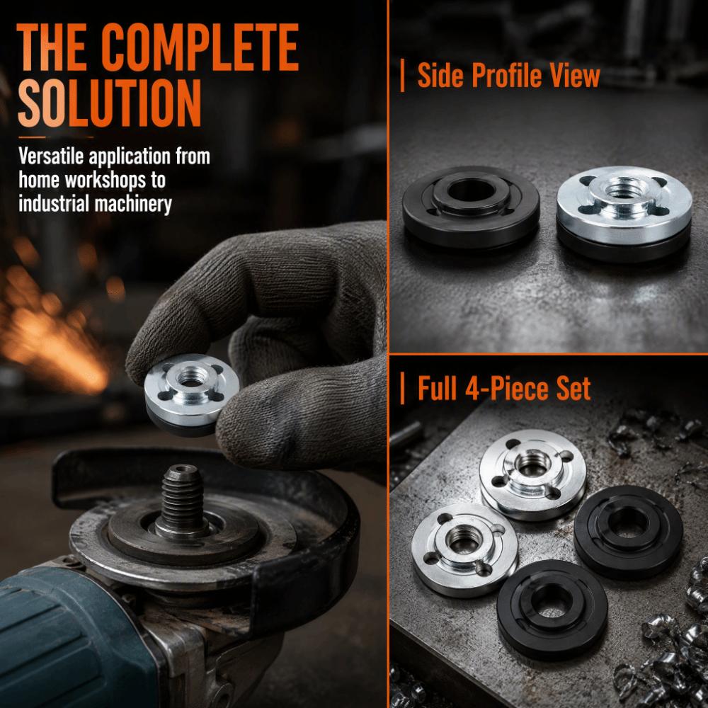 2 Pair Premium Steel Angle Grinder Flange Threaded Design Threadless Design Grinder Flange Set Metal Lock Nut Plated Surface