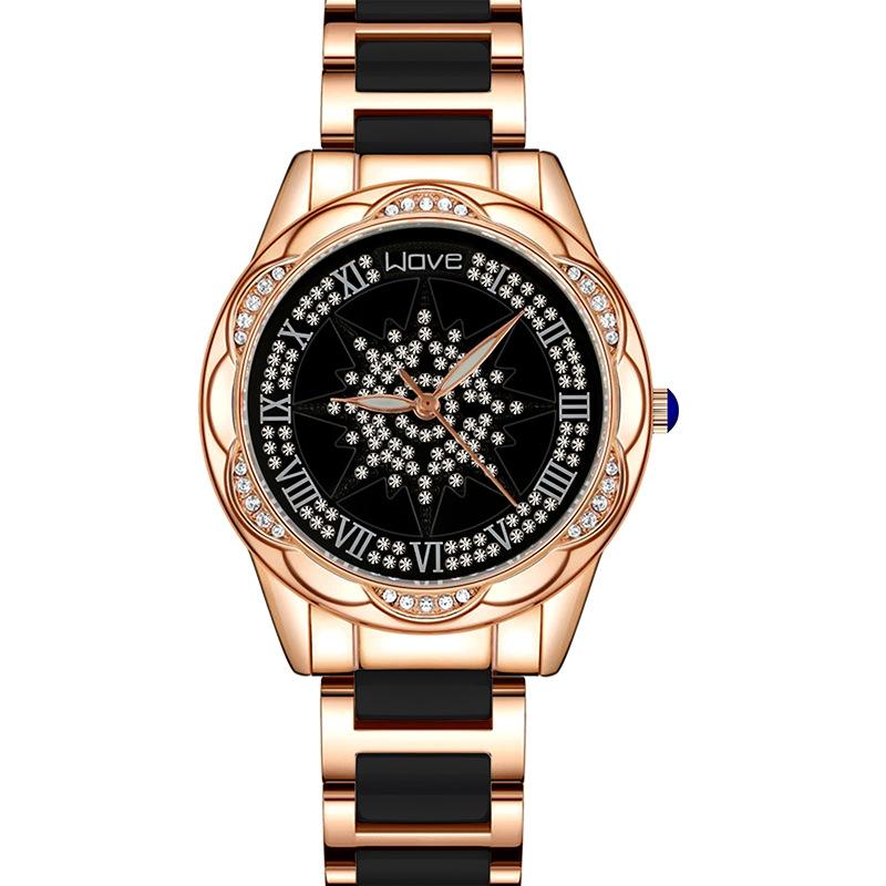 Women Quartz Watch Rhinestone Camellia Wrist Watches for Female Clock