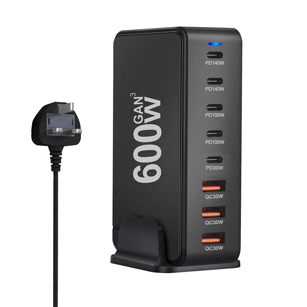 600W GaN 8-Port Ladegerät Typ C PD3.1 Adapter Schnellladestation für iPhone 16 15 Samsung Xiaomi Huawei Tablet Dropshipping