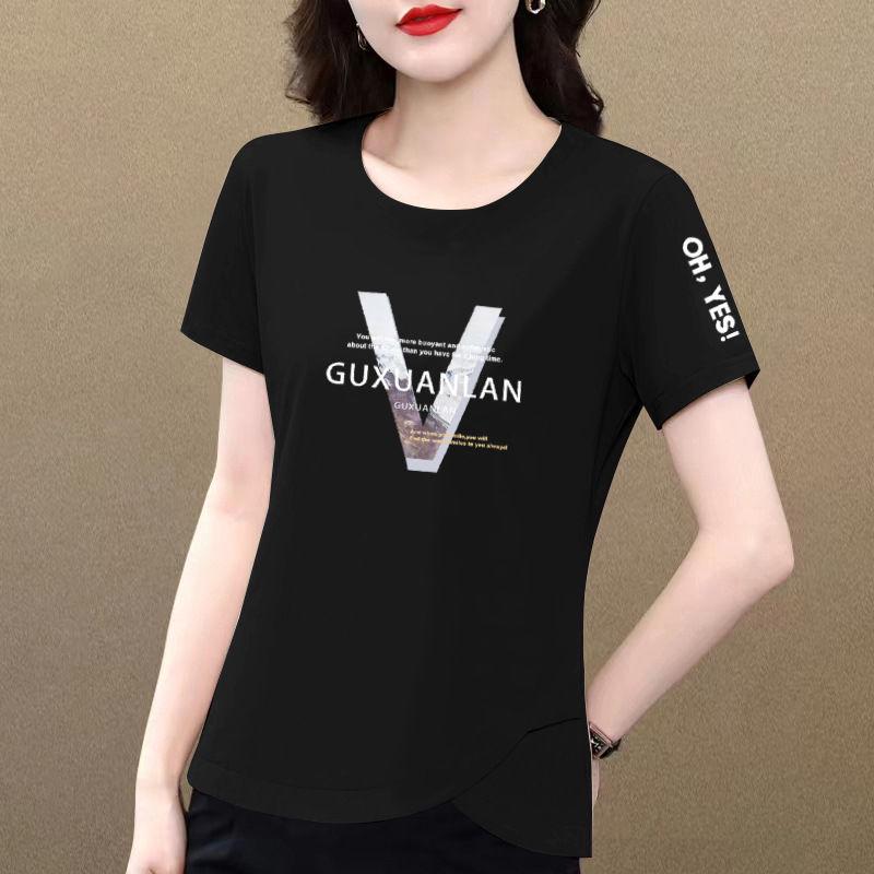 

Women s Summer 2025 Retro Plus Size Cotton T-Shirt - Short Sleeve, Versatile Print for Middle-Aged Moms XL (105-120 lbs)