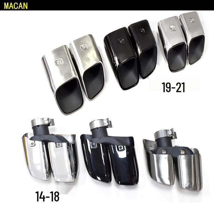 Black Titanium Mirror Silver Quad Exhaust Tips for 2014-2021 Porsche Macan/Cayenne Turbo