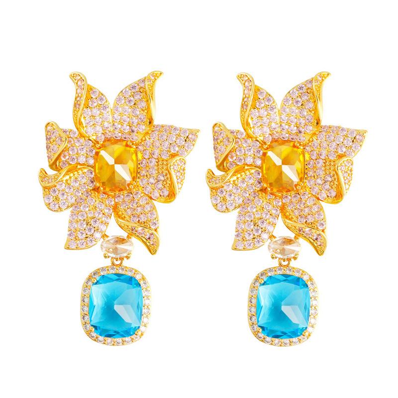 Leichter Luxus High-End Schwerindustrie Ohrringe, Zirkon Beliebte Ohrringe, Voll Diamant Eingelegte Blumenanhänger Ohrringe, Ohrstecker.