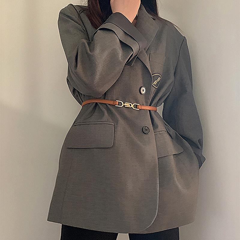 Cinto Feminino Simples de Couro Fino para Vestido Ajustável Cinto Fino de Cintura Cinto de Vestido com Fivela Dourada Vintage Couro Sintético