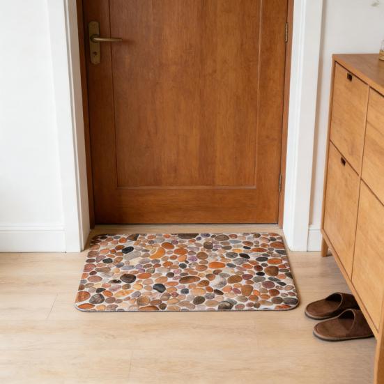 3D Optical Illusion Rug Pebble Stone Visual Illusion Doormat Non-Slip Water Absorbent Floor Mat for Bathroom Bedroom Living Room Entrance Decor