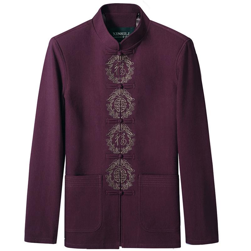 Casual Tang Dynasty Daddy Loose Comfortable Jacket Ethnic Clothing Cotton Long Sleeve Embroidery