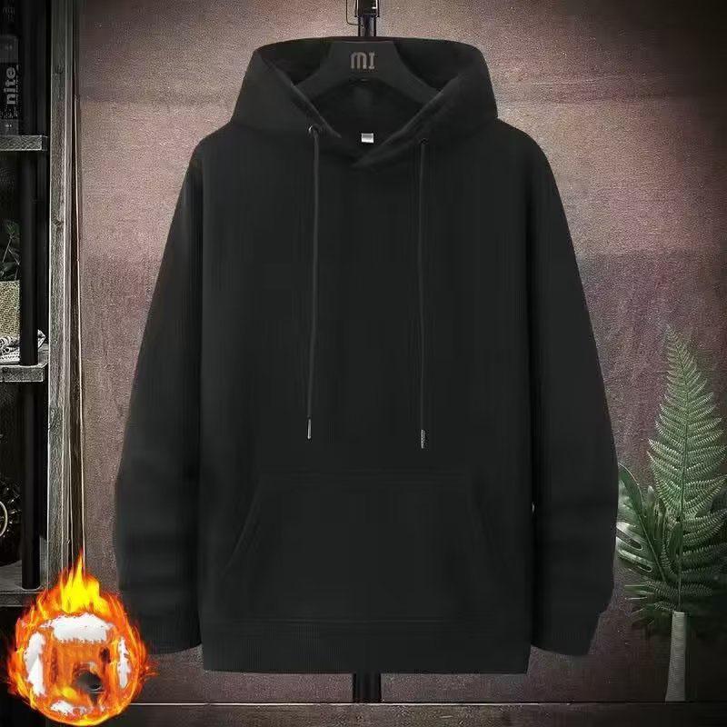 

Зимнее толстое флисовое худи для мужчин, худи больших размеров, мужской пуловер с капюшоном с принтом, большие размеры, свободные худи S чёрный