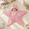 Cute Baby Photo Outfit Star Knit Sleep Sack, Christmas Newborn Swaddle with Hood, Festive Sleepwear Soft Wool Yarn Romper for 0-3 Months, Holiday