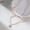 EFFIE QUEEN 100% S925 Silver 14k Gold Starflsh Style Pearl Chain Choker Necklace Natural Jewelry for Women Summer Beach GPN96