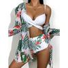 New Bikini Gather Mesh Three-piece Split Printing Swimsuit Female Sexy Style