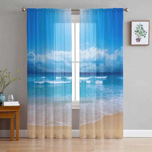 Finestre Rocciose Viste Mare Tende in Tulle Bianco Per Soggiorno Camera da Letto Camera Bambini Cucina Decorazione Finestra Tende Voile Trasparenti