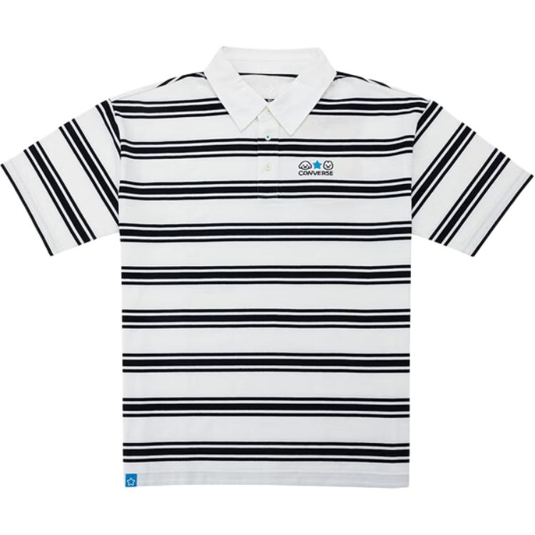 Converse T Shirts Unisex Black White Stripes Polo Collar Moderate UCK178-023 L