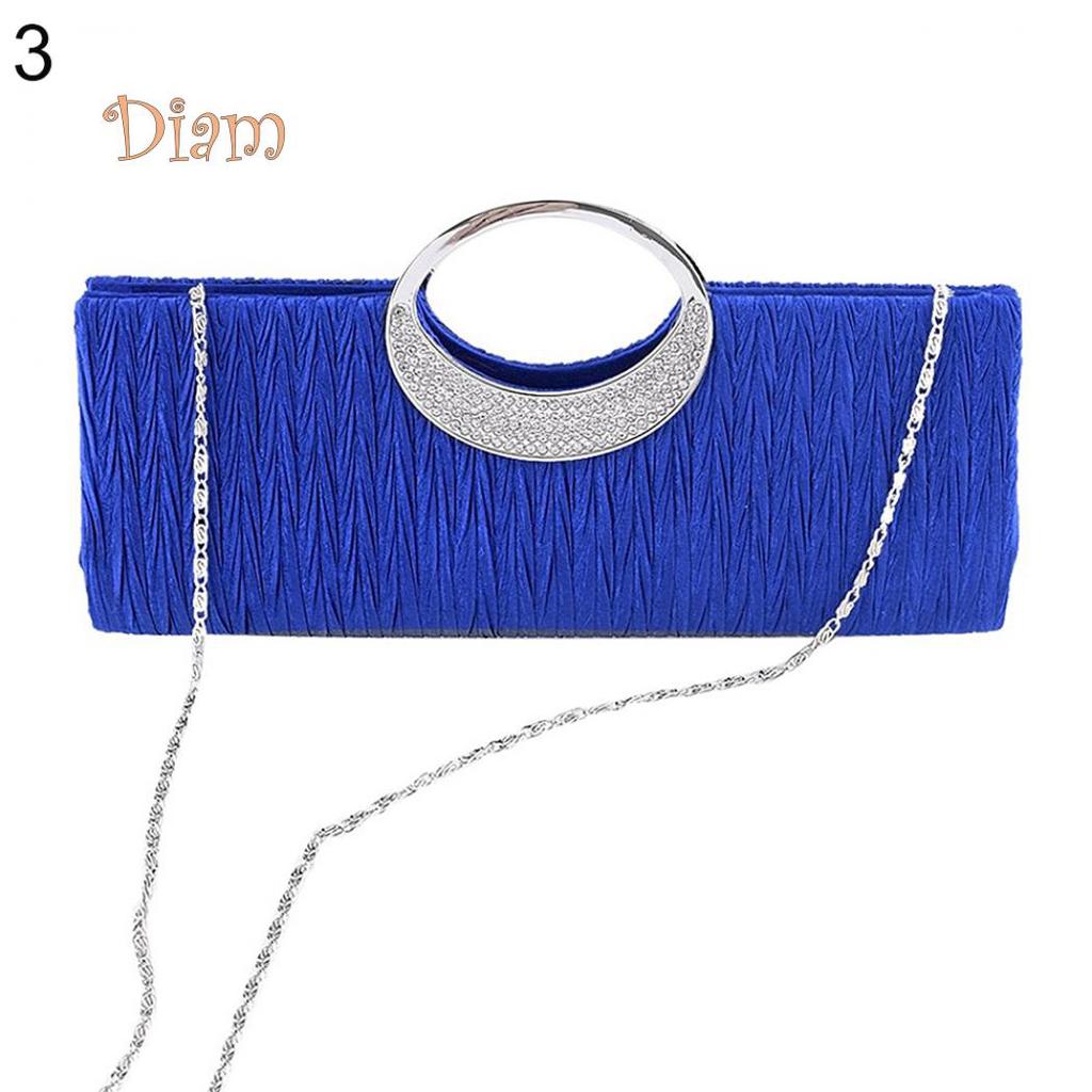 GQ Women Luxury Rhinestone Satin Pleated Evening Bag Party Clutch Purse Handbag